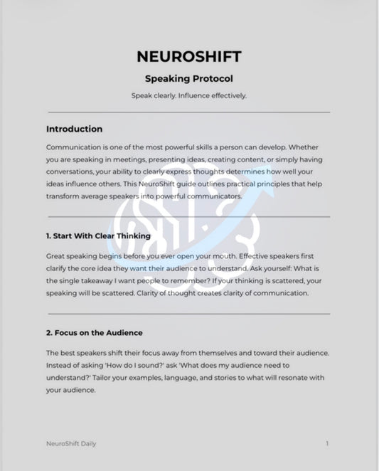 NeuroShift Speaking Protocol™
Speak clearly. Influence effectively.